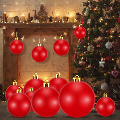 Marsui 24 Pcs Giant Christmas Balls Ornaments Extra Large Outdoor Red Christmas Ornament 8'' 6'' 3'' 2'' Large Xmas Balls Bulk Plastic Shatterproof for Xmas Tree Lawn Yard Porch (Shiny)