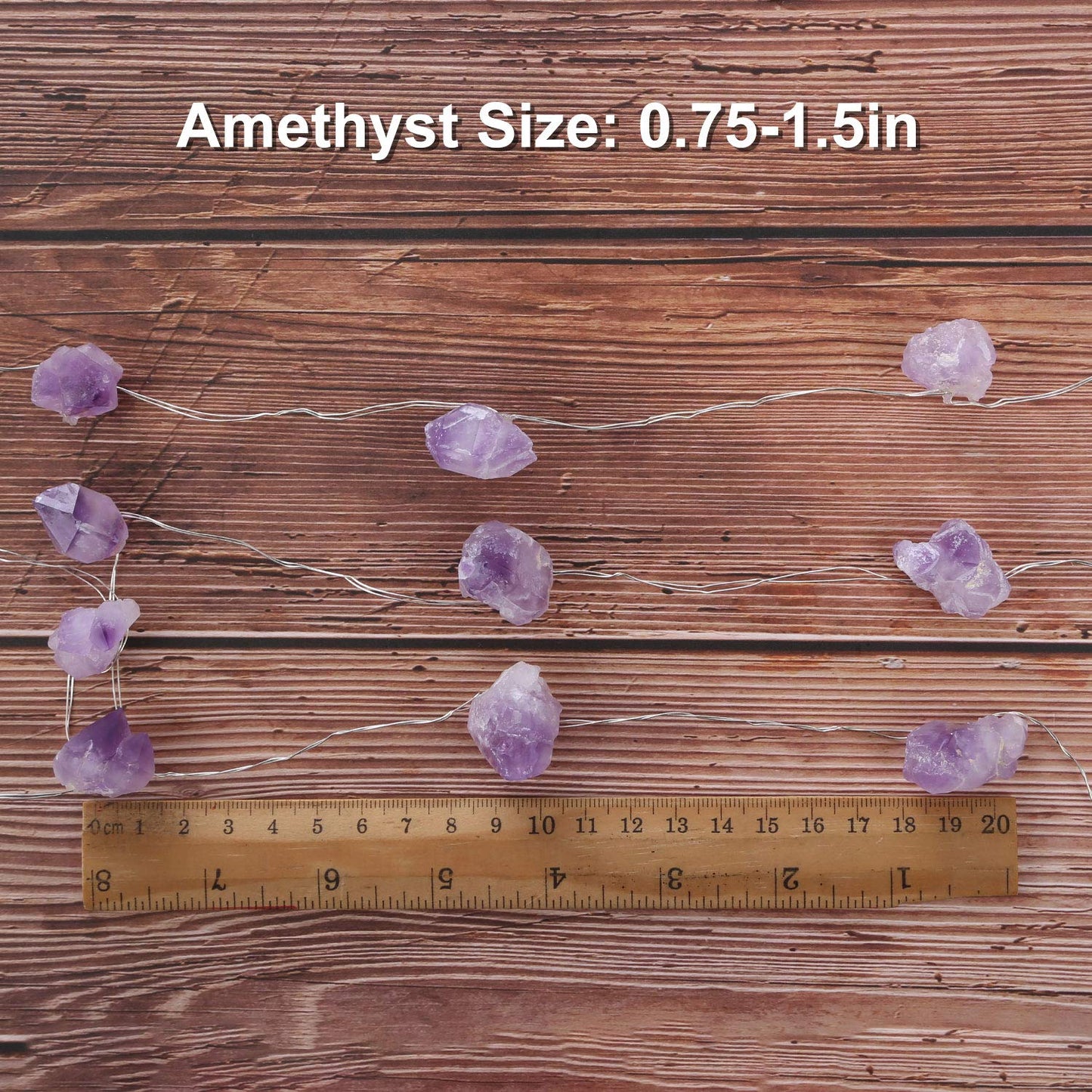 Natural Amethyst Decorative Lights Crystal Indoor String Lights Raw Stones 8.5feet 20LEDs with Remote Control, Hanging Healing Reiki Ornaments Battery Operated for Room Wedding Valentines Day Decor