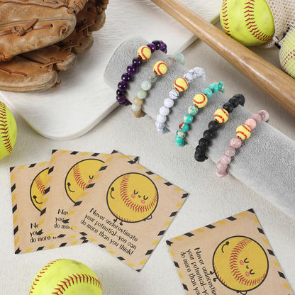 Tondiamo 6 Set Basketball Softball Inspirational Team Gifts Bulk Lava Stone Bracelet Motivational Card Bracelet Senior Night Sport Party Favors for Player Sport Lover (Softball)