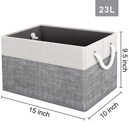 Fab totes Storage Bins [3-Pack], Foldable Storage Baskets for Organizing Toys, Books, Shelves, Closet, Large Storage Box with Rope Handles, Sturdy Organizer Bins, White & Grey
