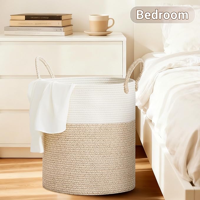 Tall Laundry Basket with Handles, 88L Portable Dirty Clothes Hamper, Boho