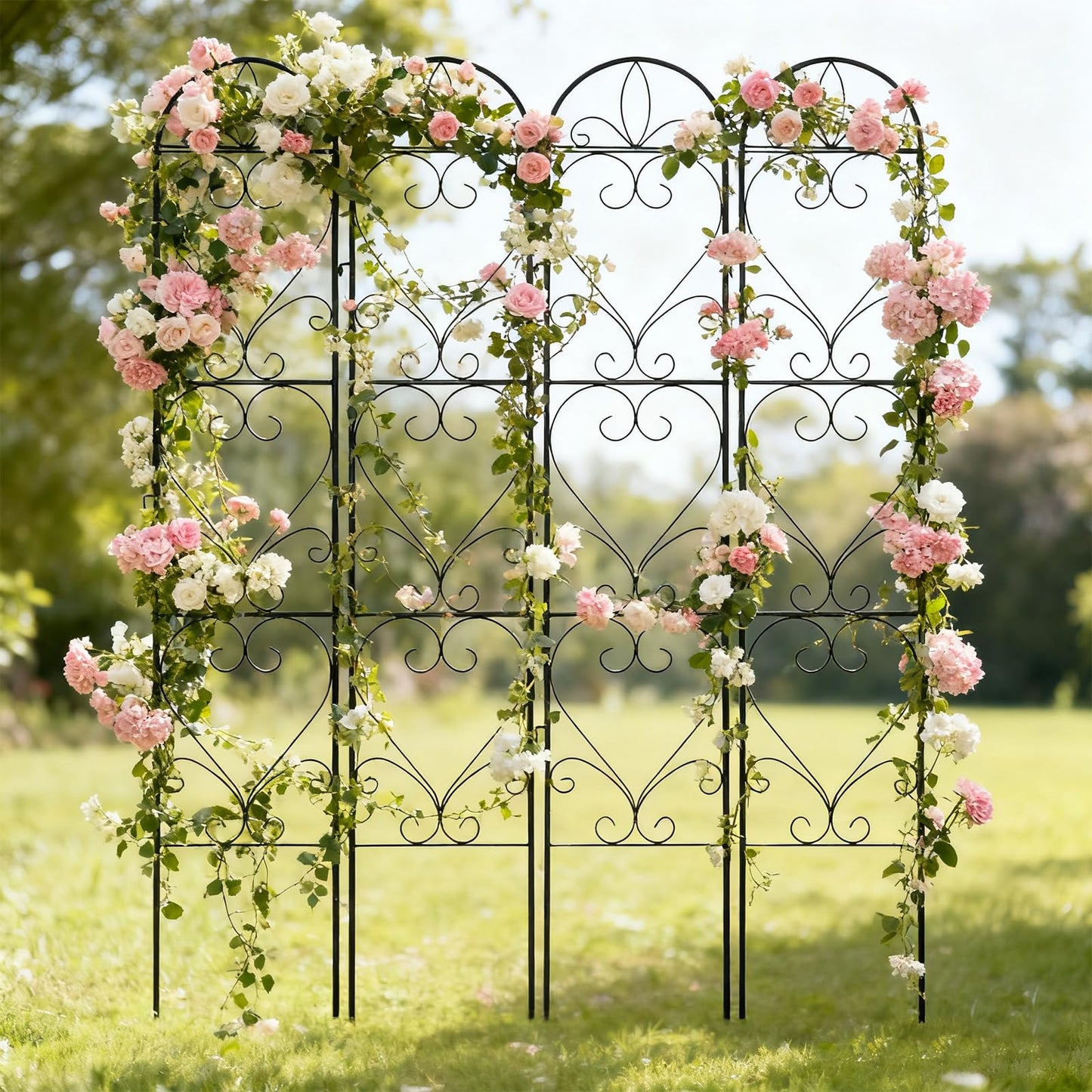 XYCCRX 4PCS Metal Garden Trellis for Climbing Plants Outdoor, Heavy-Duty Cucumber Tomato Trellis for Raised Garden Bed, Decorative Wrought Iron Trellis Arch for Wedding Party Decor