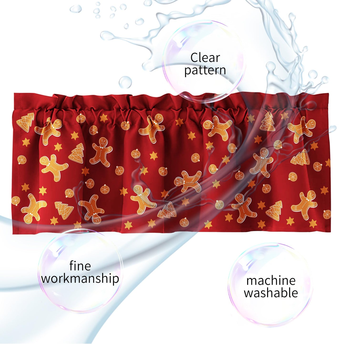 SUNWISHA Christmas Curtain Valances Set 52x18'' - Lively Gingerbread Men/Trees/Stars - Holiday Inspired Character Decor - Rod Pocket Kitchen/Bathroom/Laundry Winter Valances Red
