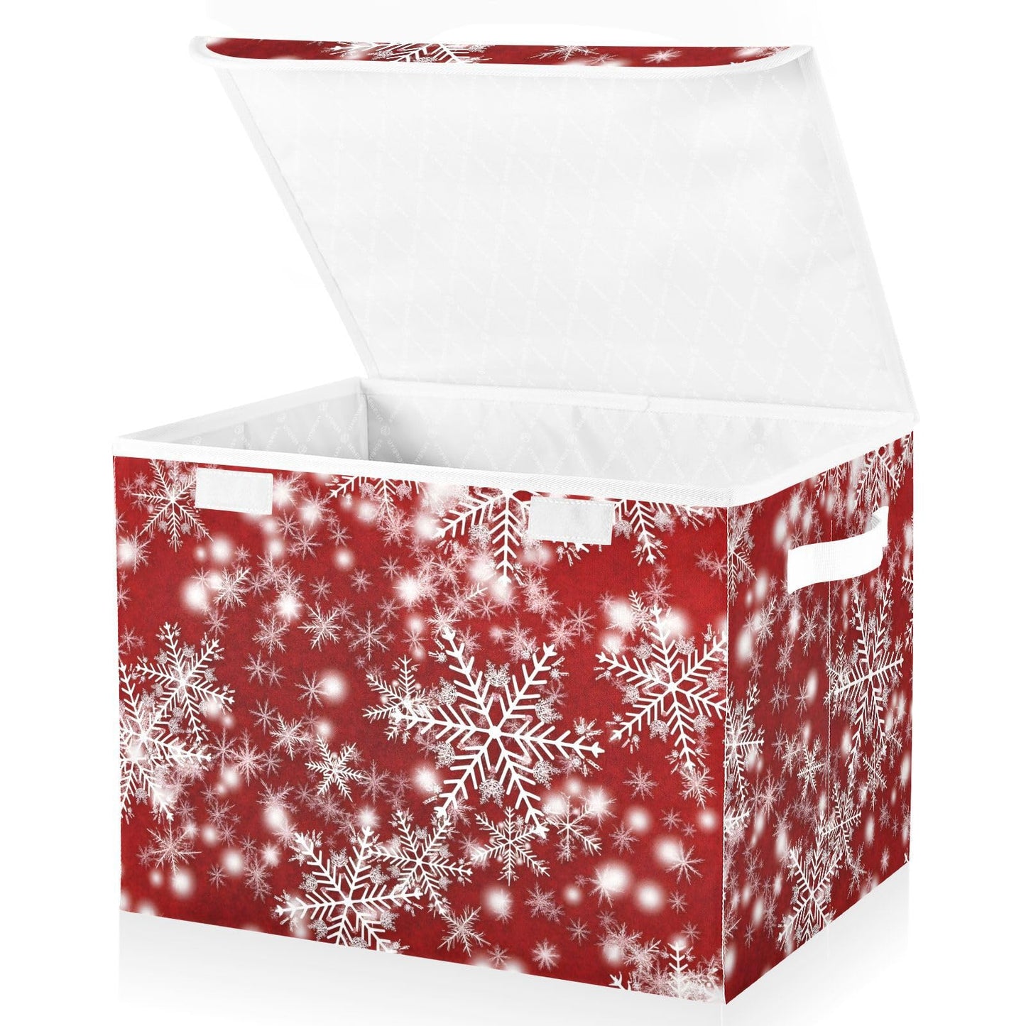 senya Christmas Baskets Collapsible Storage Bins with Lids, Christmas Background with Snowflakes Red Storage Boxes Clothes Baskets for Organizing