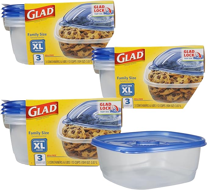 Glad GladWare XL Square Food Storage Containers, Family Size Meal Container