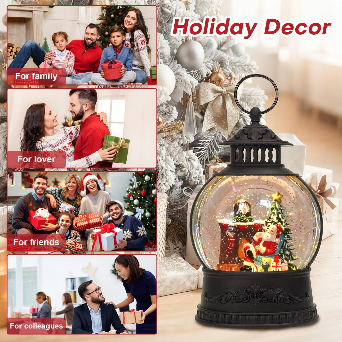 Christmas Snow Globe Water Lantern with Timer and Music, USB and Battery Operated Lighted Led Globe, Santa Snowglobe Table Decorations Indoor for Adults Home Holiday (Santa)