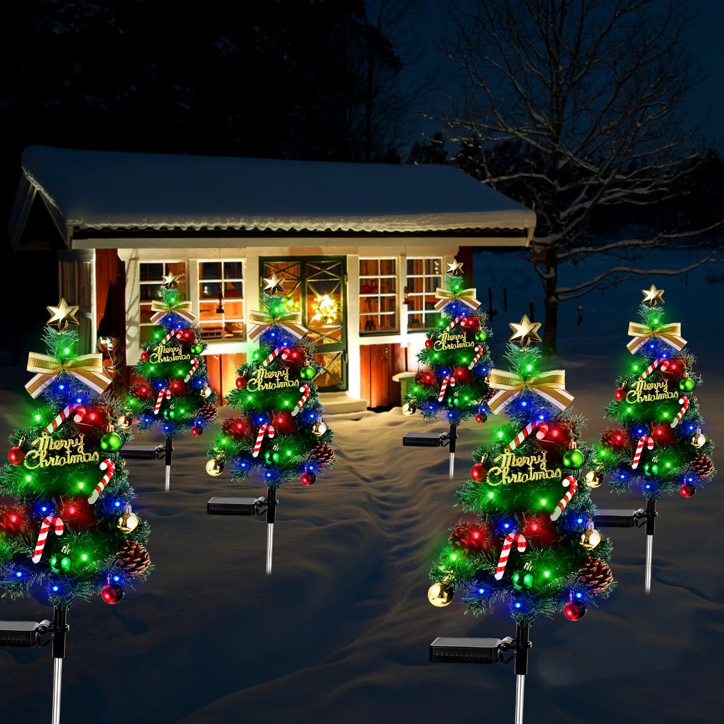 BEIDOULU Solar Christmas Decorations Outdoor，DEIDOULU Solar Christmas Tree, 2 Pack 40 Led Light 2 Modes Outdoor Xmas Tree Light décor Pathway Lights Patio Yard