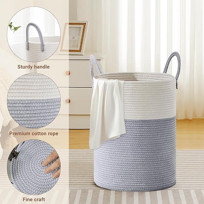 Tall Laundry Basket with Handles, 58L Portable Dirty Clothes Hamper, Boho