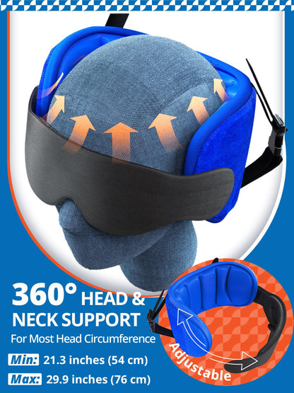 SARISUN Travel Pillow for Airplane, Plane Pillow with 3D Eye Mask for Sleeping, 360°Support Airplane Head Strap for Long Flight, Stop Bobblehead, Travel Essential, Black