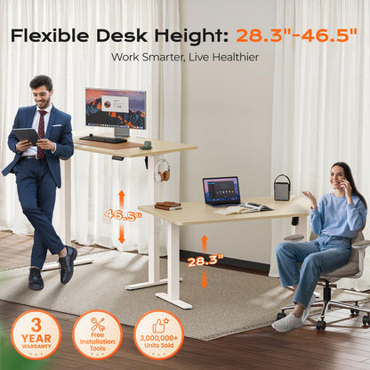Huuger 55 x 28 Large Electric Standing Desk, Height Adjustable Desk, 27.6" Deep Desktop, Stand up Gaming Computer Office Desk with 2 Hooks, 3 Preset Heights, for Home Office, Maple