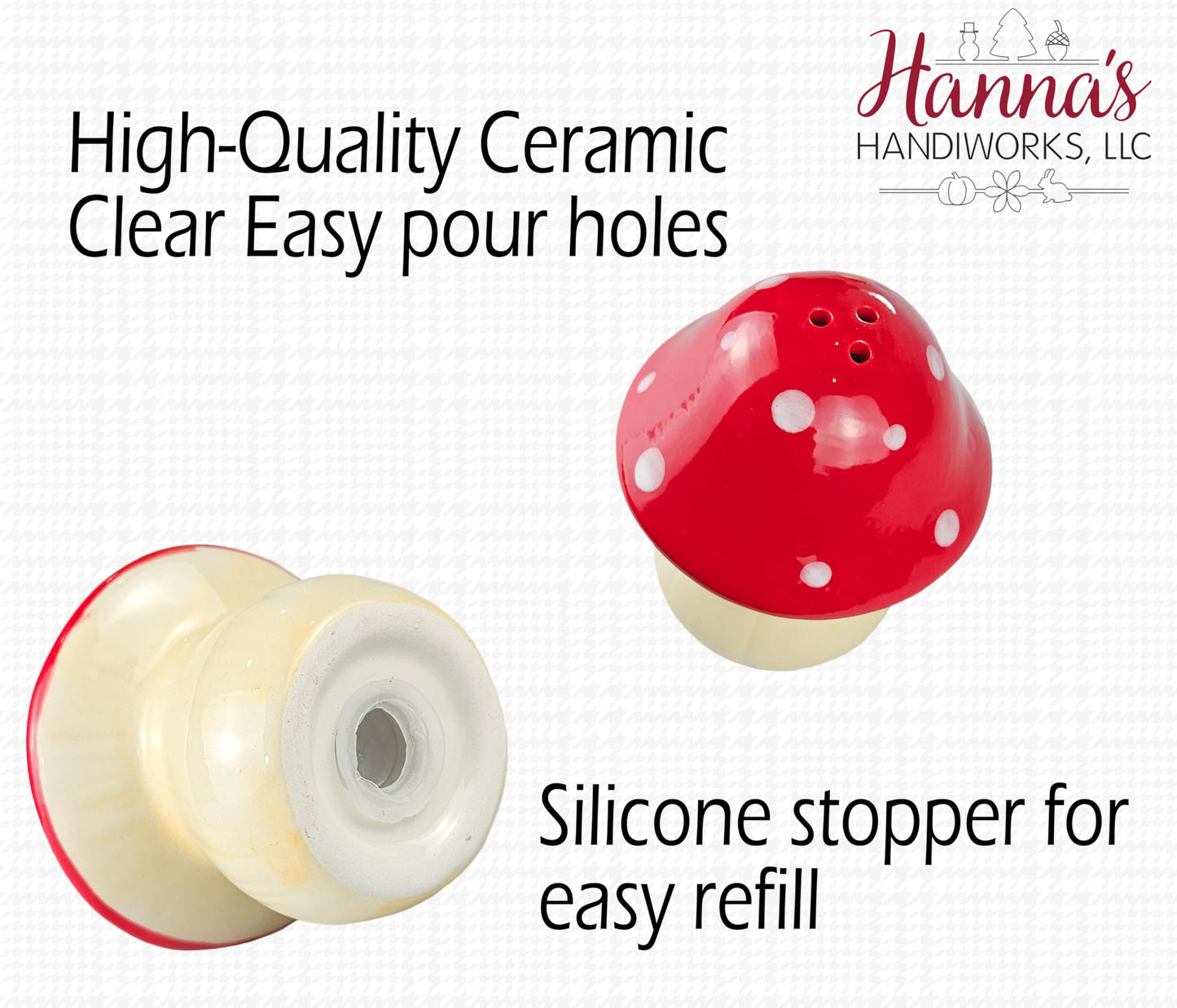 Mushroom Salt & Pepper Shaker Set - Adorable Red and White Mushroom Shakers for Home Decor, Tabletop Feature and Ideal Spring Gift for All by Hanna’s Handiworks