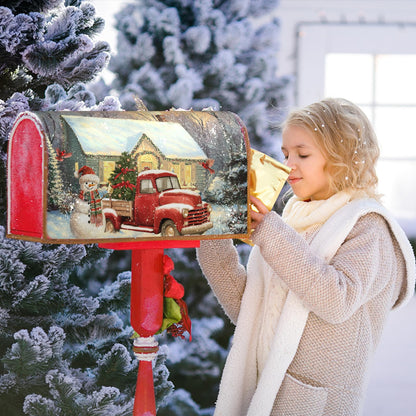 Winter Mailbox Covers Magnetic Standard Size 21 x 18 Inch Christmas Snowman Truck Farmhouse Mailbox Wraps Post Letter Box Cover for Garden Yard Xmas Holiday Home Decor