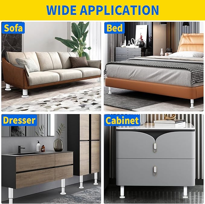 6 Pcs Adjustable Height Furniture Support Legs 3.15-4.72 inch, Metal Heavy Duty