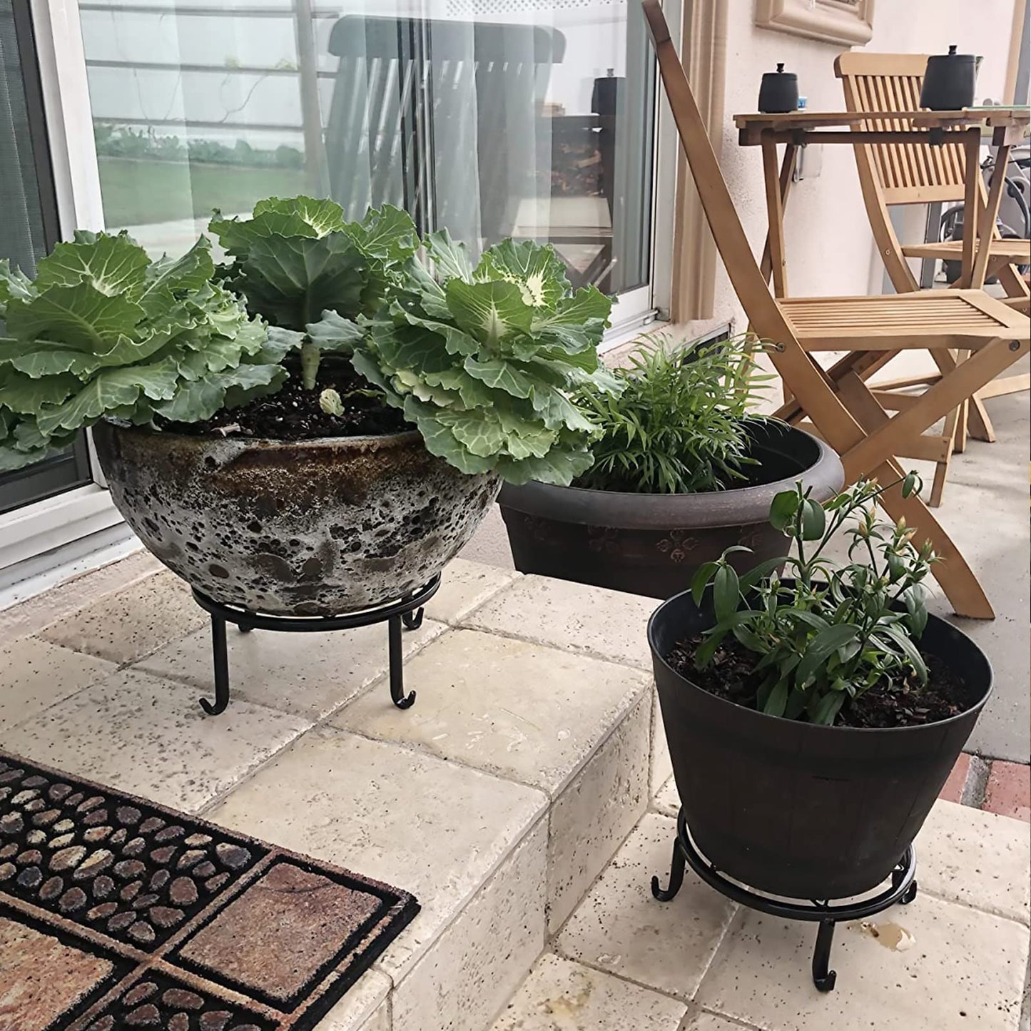 4 Pack Black Metal Potted Plant Stand for Indoor and Outdoor Plants 9.1 inches Heavy Duty Flower Pot Planter Holder, Metal Rustproof Iron Garden Container Round Supports Rack for Planter Pumpkin Stand