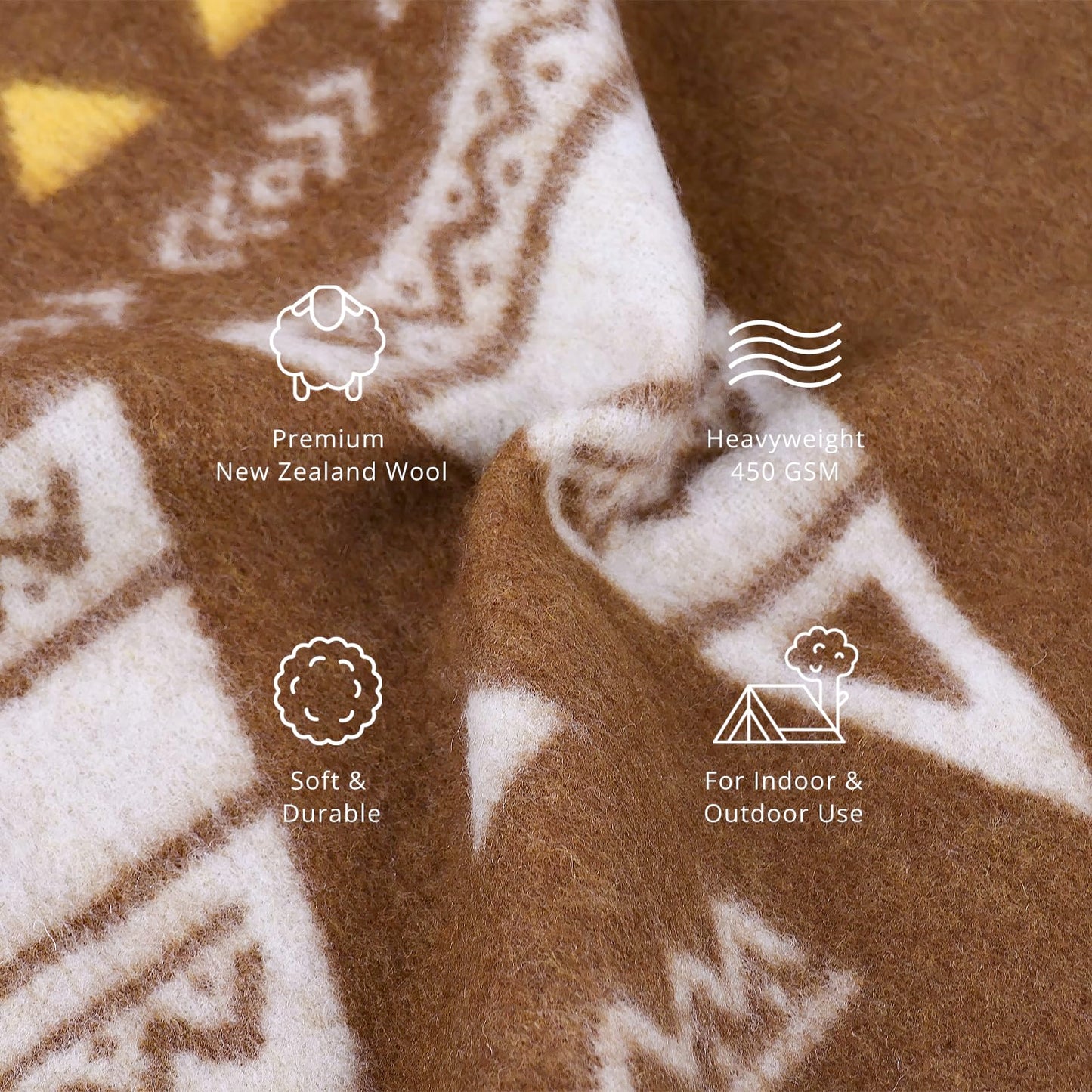 Netbors 100% New Zealand Wool Luxury Throw Blanket, Super Soft Warm Durable for Outdoor Camping and Home Use, Decorative Tribal Blanket for Sofa and Bed, Yellow Totem, 60x70 Inches
