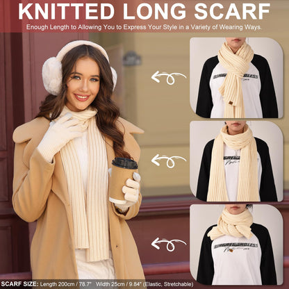 UMIPUBO Winter Beanie Hats Long Scarf Touch Screen Gloves Fuzzy Socks Warm Ear Muffs 5pcs Set for Women Winter Ski Outing Set