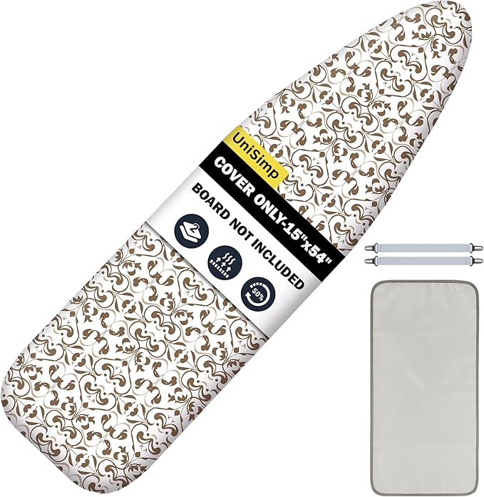 Ironing Board Cover and Pad 15"x54" Extra Thick Natural Cotton, Scorch and