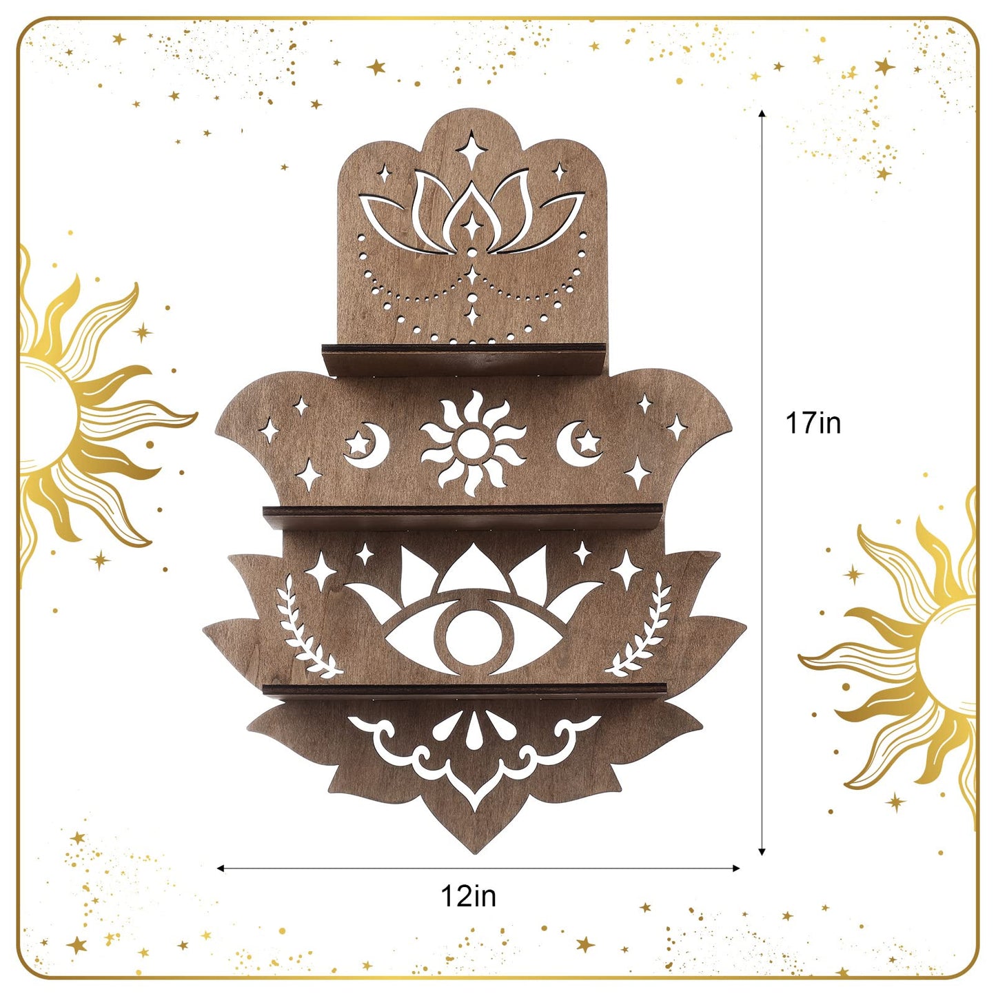 Maitys Hamsa Wall Decor Lotus Crystal Shelf Display for Evil Eye Decor Large 17'' Hamsa Hand Boho Wooden Hanging Crystal Holder Shelf Aesthetic Zen Meditation Spiritual Gift Witch Yoga