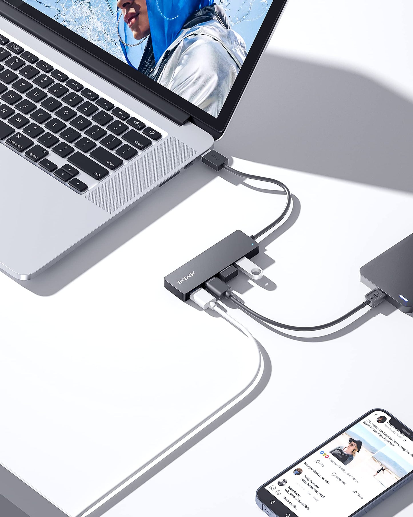 USB Hub, BYEASY 4-Port USB 3.0 Hub Ultra Slim Portable USB Splitter for iMac Pro, MacBook Air, Mac Mini/Pro, Surface Pro, Notebook PC, Laptop, USB Flash Drives, and Mobile HDD (Leather Black)