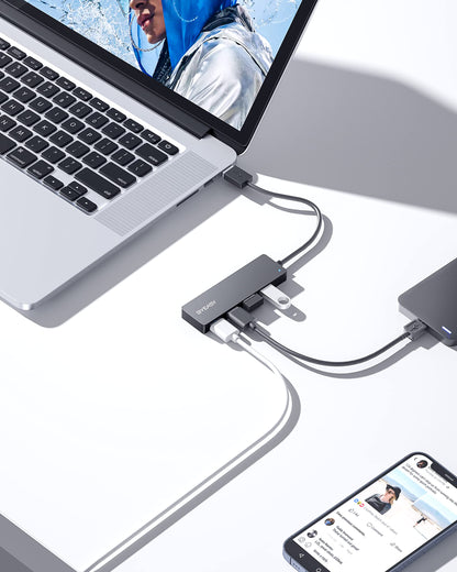 USB Hub, BYEASY 4-Port USB 3.0 Hub Ultra Slim Portable USB Splitter for iMac Pro, MacBook Air, Mac Mini/Pro, Surface Pro, Notebook PC, Laptop, USB Flash Drives, and Mobile HDD (Leather Black)
