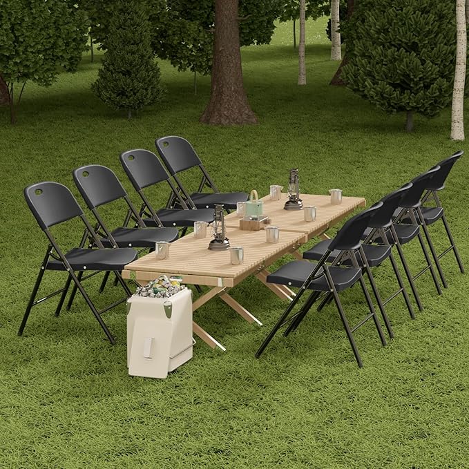 Nazhura 350 Weight Limit Heavy Duty Plastic Folding Chair with Reinfoced Steel Frame for Indoor and Outdoor, Wedding, Party, Restaurant, Meeting Room, Patio and Garden (Black, 8 Pack)