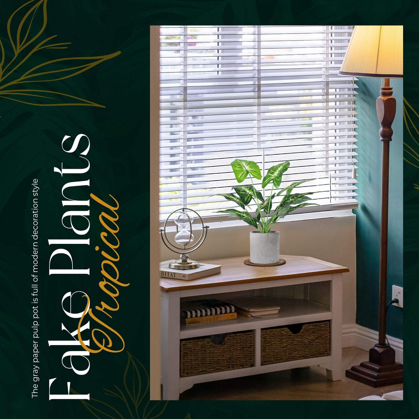 WUKOKU 2pcs Fake Plants 16" Faux Plants Artificial Tropical Plants Indoor for Home Office Desk Kitchen Bathroom Table Shelf Decor