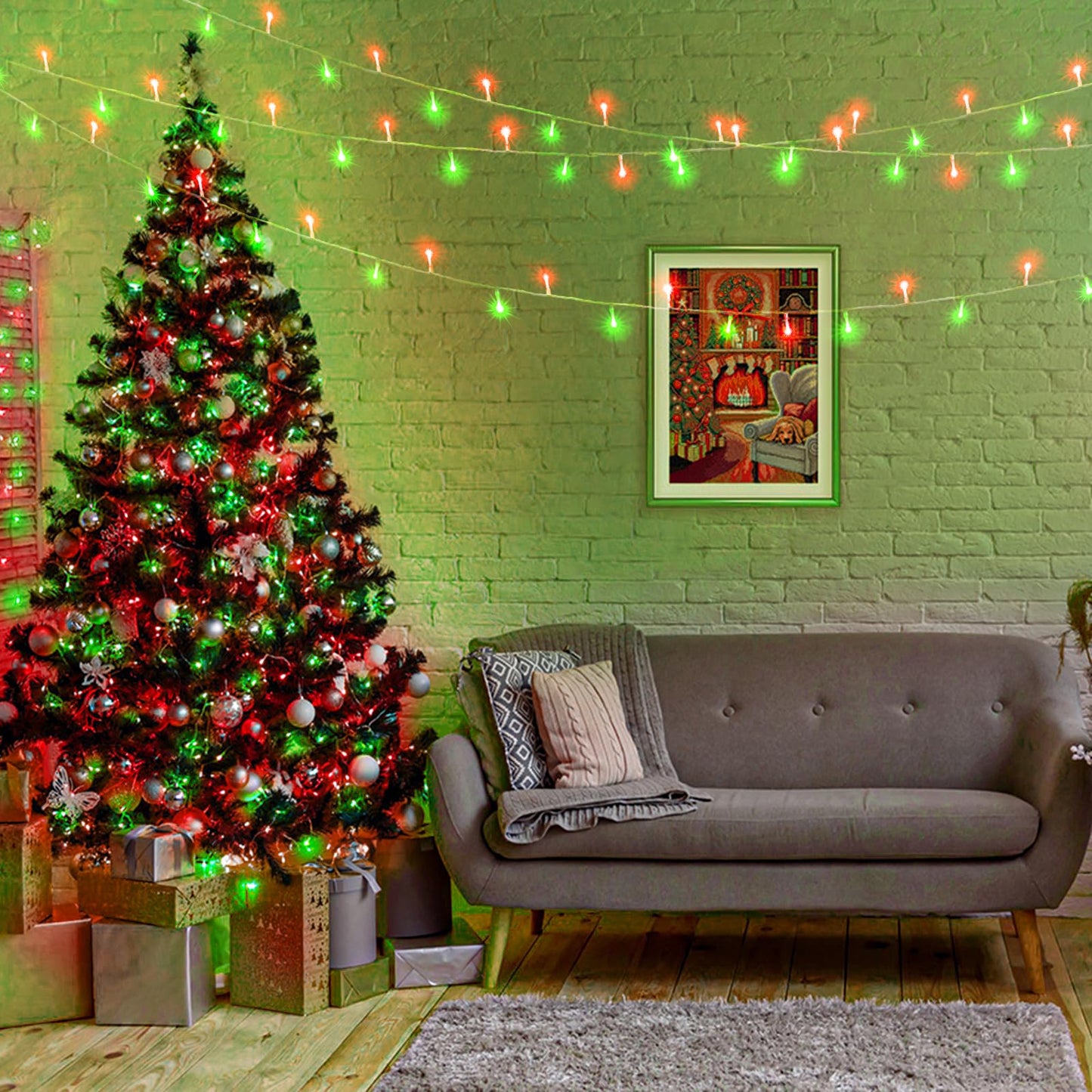 300 LED Christmas Lights Outdoor 100ft Extra Long Christmas String Lights 8 Modes Plug in Waterproof Fairy Lights with Timer Memory for Indoor Outside Bedroom Home Party Decoration, Red&Green