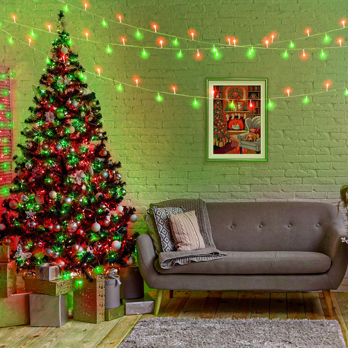 300 LED Christmas Lights Outdoor 100ft Extra Long Christmas String Lights 8 Modes Plug in Waterproof Fairy Lights with Timer Memory for Indoor Outside Bedroom Home Party Decoration, Red&Green