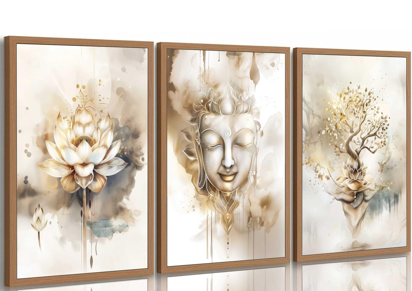 3Pcs Zen Canvas Wall Art Tree of Life Lotus Flower, Buddha Painting Pictures Wall Decor Poster Print Artwork For Living Room Yoga Room Hotel Bedroom Home Decoration Unframed