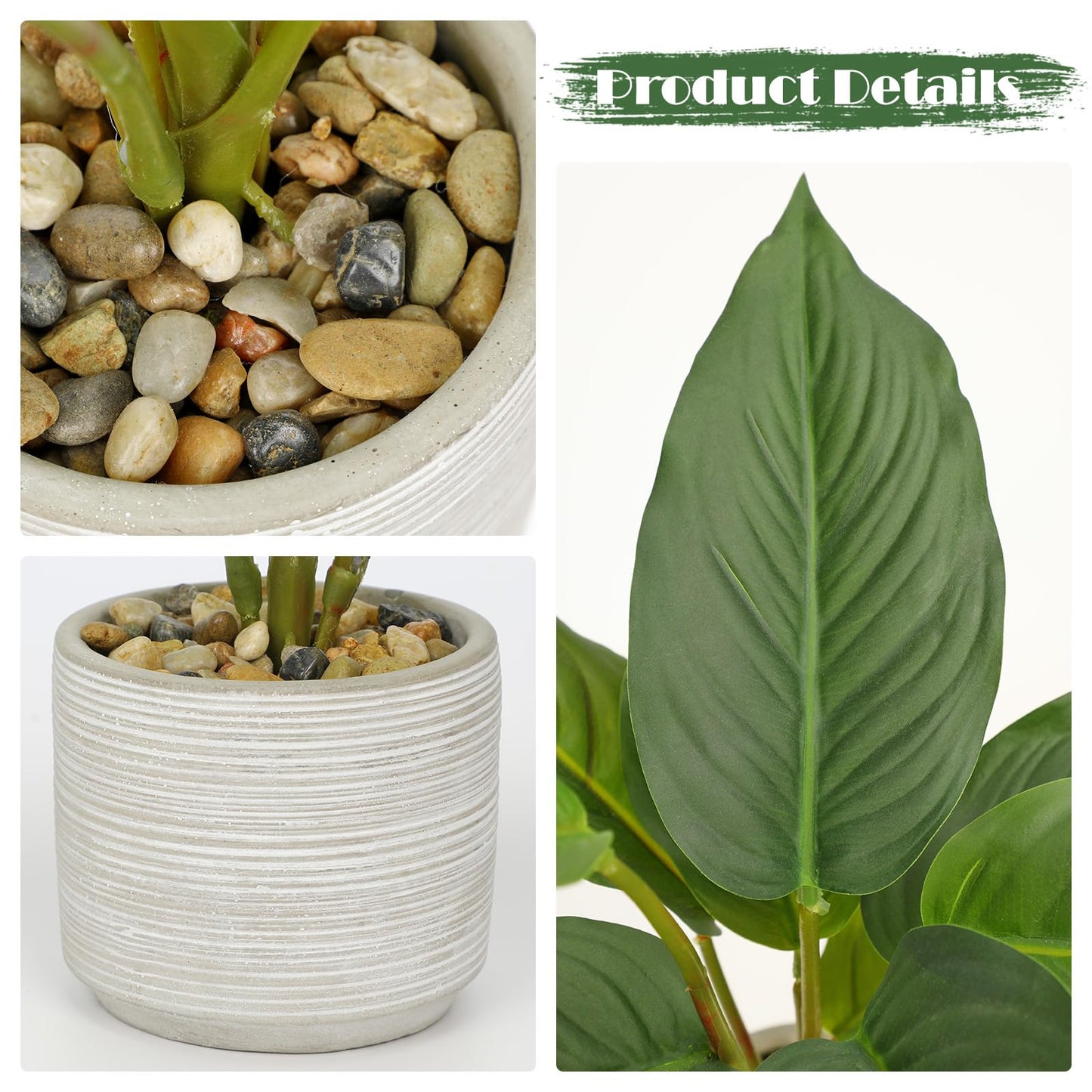 Small Fake Plants Indoor 14.5 Inch Potted Plant Artificial Decor 12 Leaves Faux Plant with Cement Pot Silk House Plants for Home Office Bathroom Kitchen Farmhouse Table Centerpieces Shelf Decor