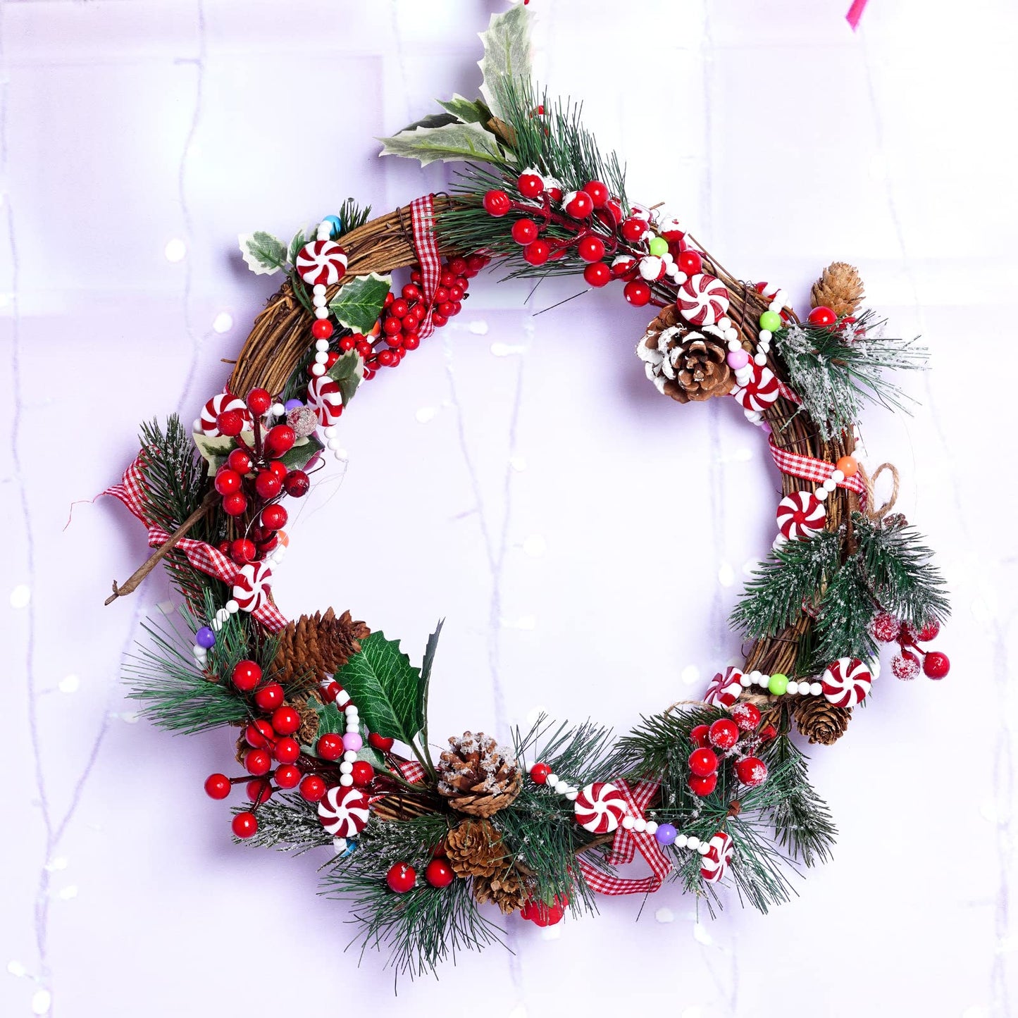 Obmwang 10 Feet Christmas Candy Garland - Red and White Peppermint Beaded Hanging Ornaments for Xmas Tree, Party Supplies, and Holiday Favors