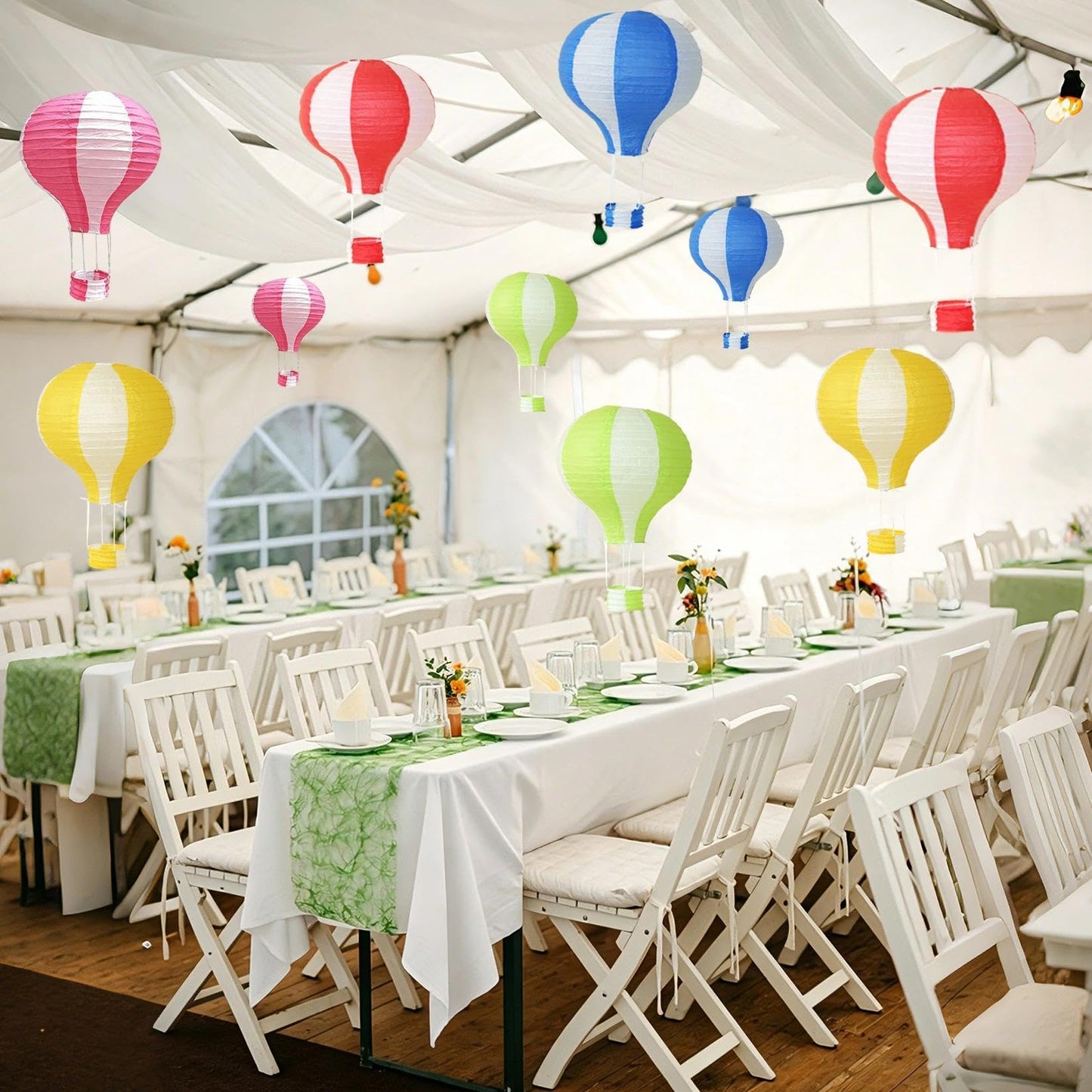 6 Pcs Hot Air Balloon Paper Lanterns, 12 Inch Hanging Ceiling Decorations – Vertical Striped Ball Lamps Reusable Party Decor for Baby Shower, Birthday, Graduation，Classroom(V Striped)