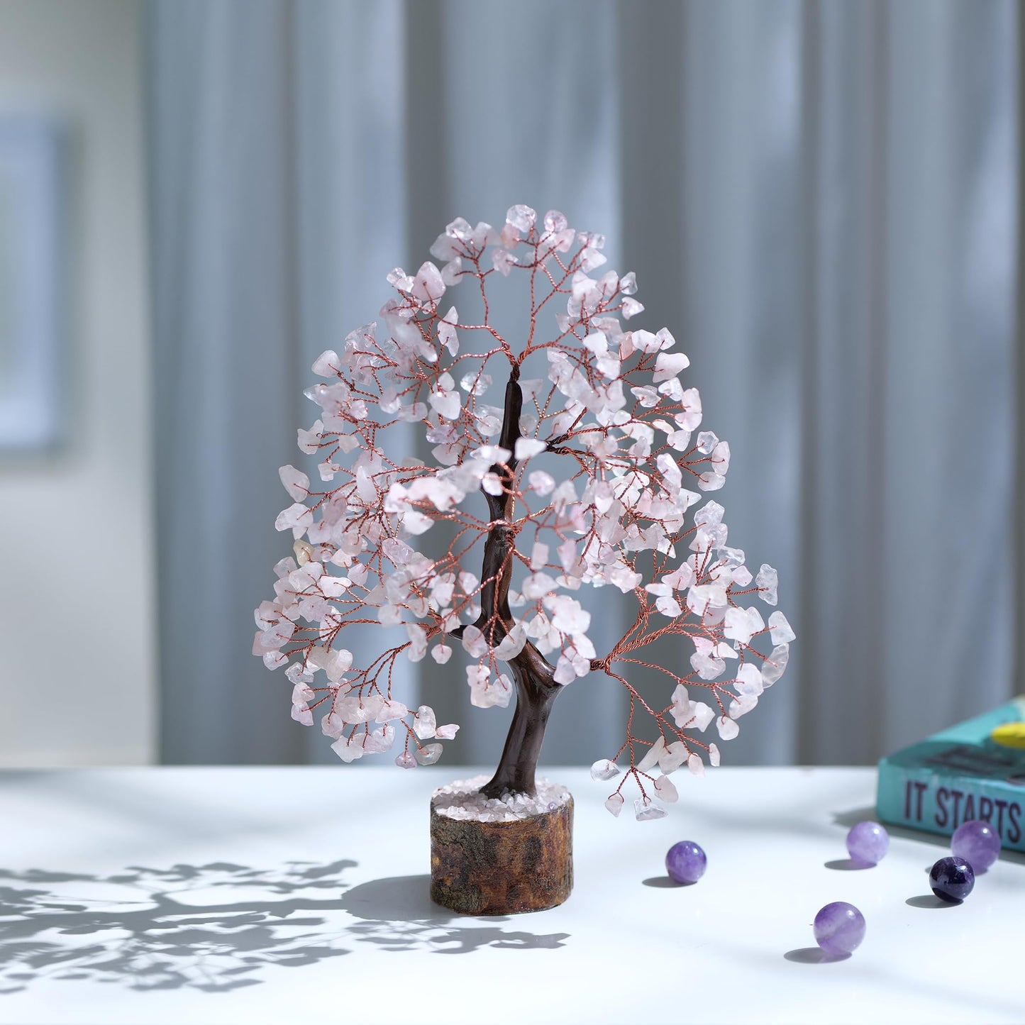 PYOR Rose Quartz, Gemstone Tree, Crystal Tree, Reiki Decor, Crystal Gifts for Women, Rose Quartz Crystals, Feng Shui, Gem Stones, Pink Room Decor, Pink Money Bonsai