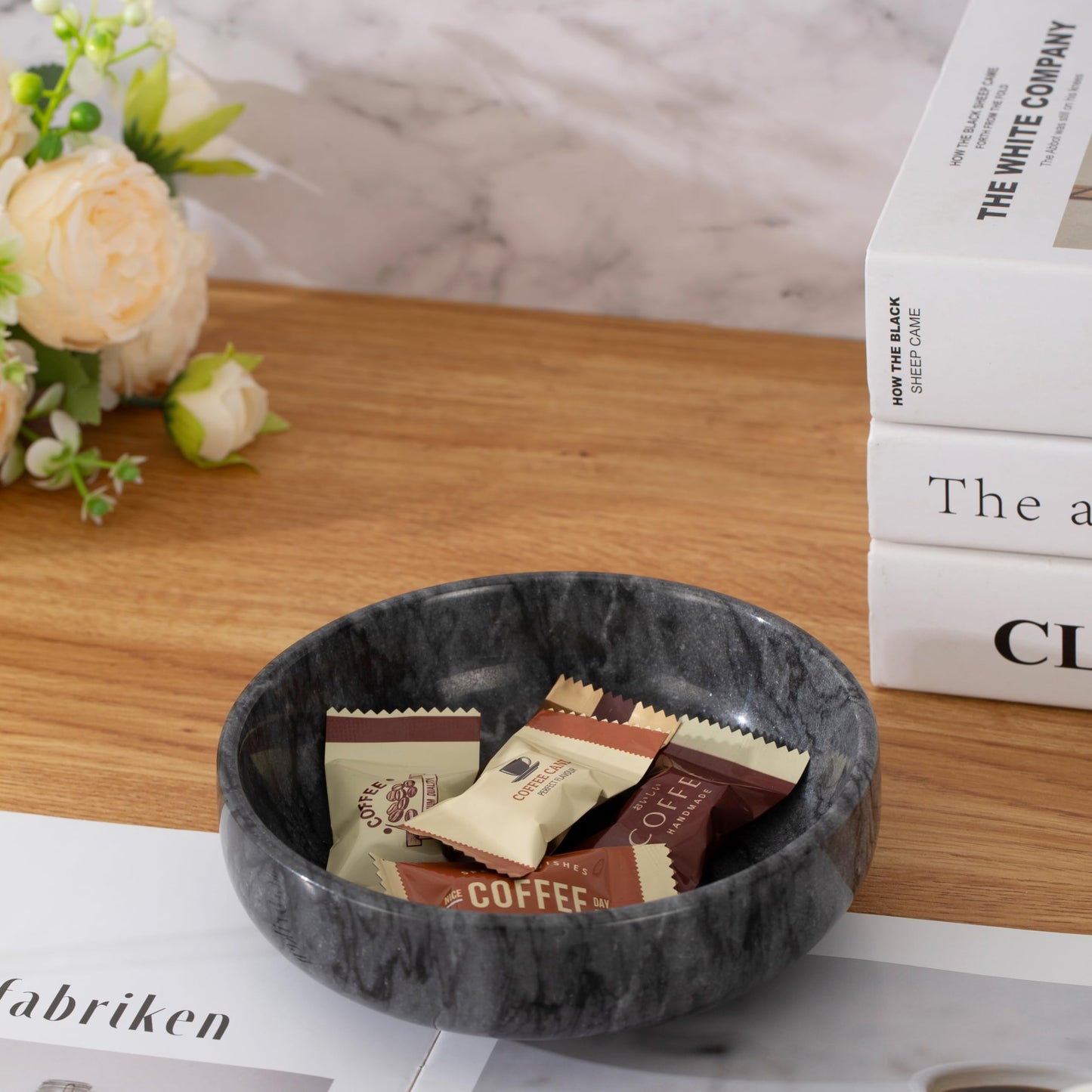 CM CHIC MONDAY Candy Dish, Marble Candy Bowl for Office Desk, Hard Candy Dispenser Servers, Entry Way Table Home Decor, Nut Dish (White&Grey, 5.9 INCH)