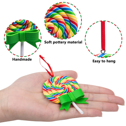 codree 8 PCS Christmas Lollipop Ornaments- Rainbow Lollipop Hanging Ornaments- Christmas Candies Polymer Clay Ornament for Xmas Tree Party Decoration