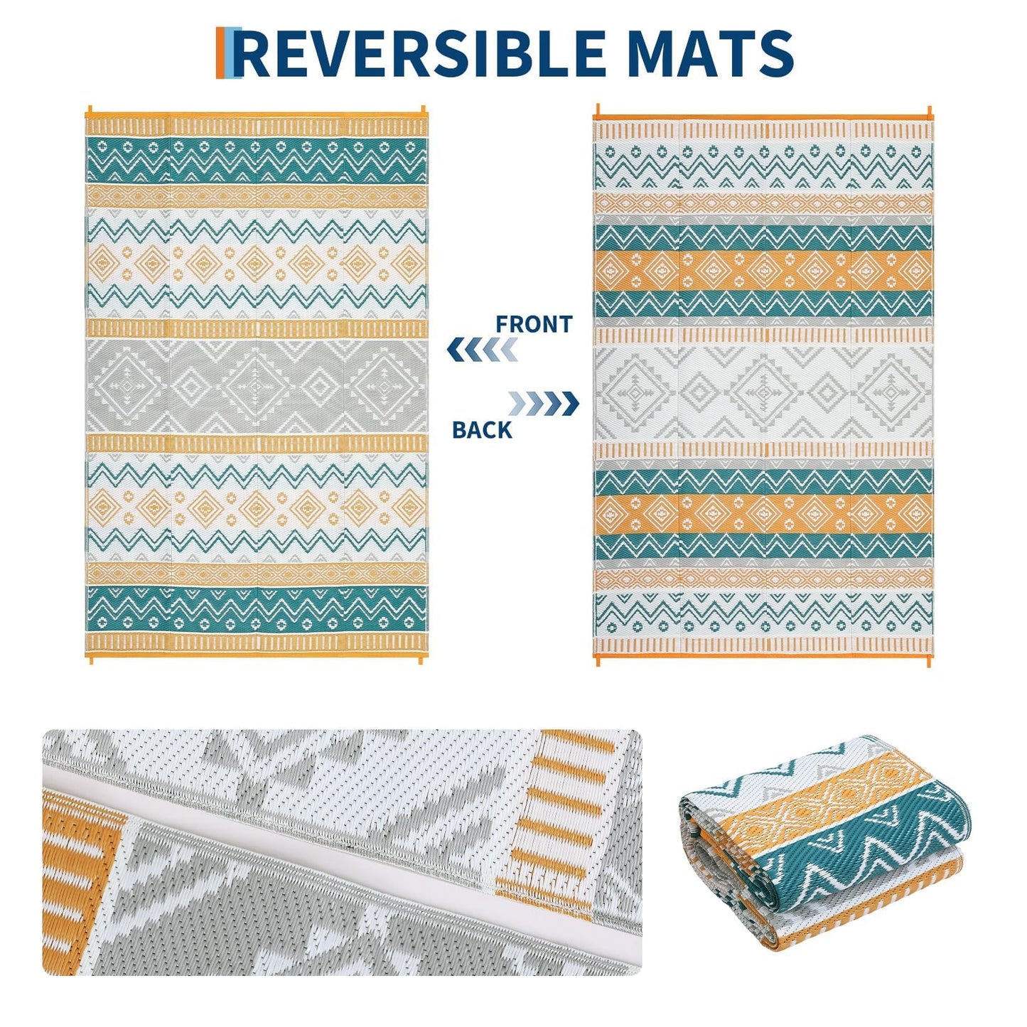 GarveeHome Large Modern Geometric Indoor Outdoor Area Rug 10x14 Black/White, Lightweight Portability Rug for Backyard, Patio, Porch, Easy-Cleaning, Pet-Friendly, Non-Shedding Yellow/Green/Gray/White