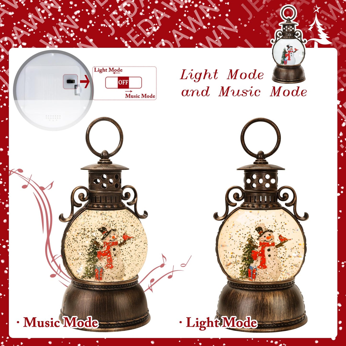 Christmas Snow Globe Glittering Christmas Music Box Snowman Christmas Trees with 8 Songs,Christmas Lantern for Indoor Holiday Party Gifts