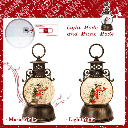 Christmas Snow Globe Glittering Christmas Music Box Snowman Christmas Trees with 8 Songs,Christmas Lantern for Indoor Holiday Party Gifts