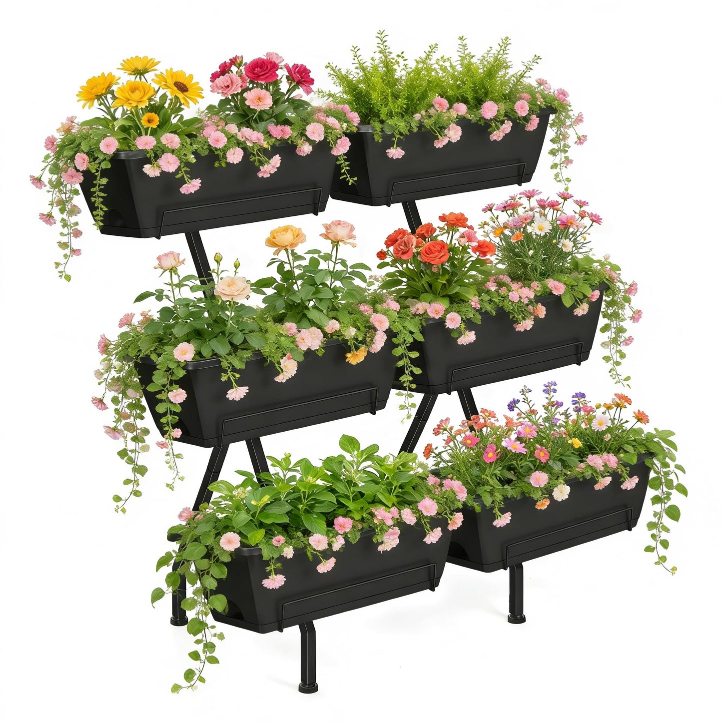 ETELI Vertical Garden Planter 3 Tier Vertical Raised Garden Bed with 6 Garden Planter Boxes Elevated Raised Bed with Drainage Holes Outdoor Standing Garden Planter for Herbs Flowers Vegetables, Black