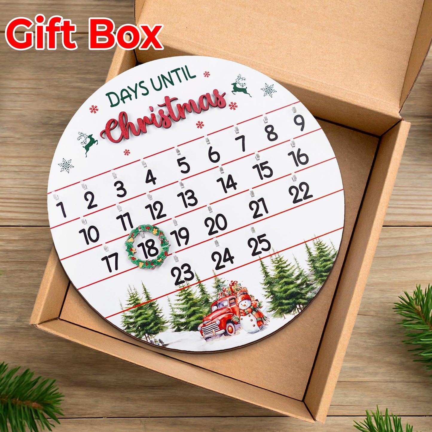 10.5'' Wooden Christmas Countdown Advent Calendar 2025 Day Until Xmas Decorations Wall Hanging Table Home Decor Welcome Door Sign Calendar Number Date Christian Holiday Gift HU-FR11-B