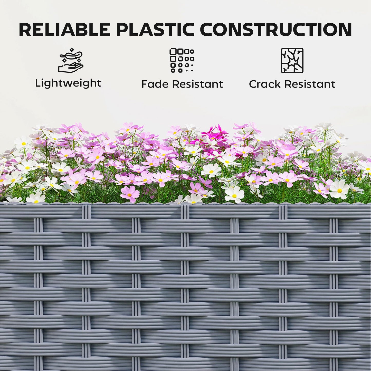 Outsunny Planter Box with Trellis, Self Watering Raised Garden Bed with Lockable Wheels, 56.3" Trellis Privacy Planter with Drainage Holes for Climbing Plants, Vines, Vegetables, Flowers, Gray