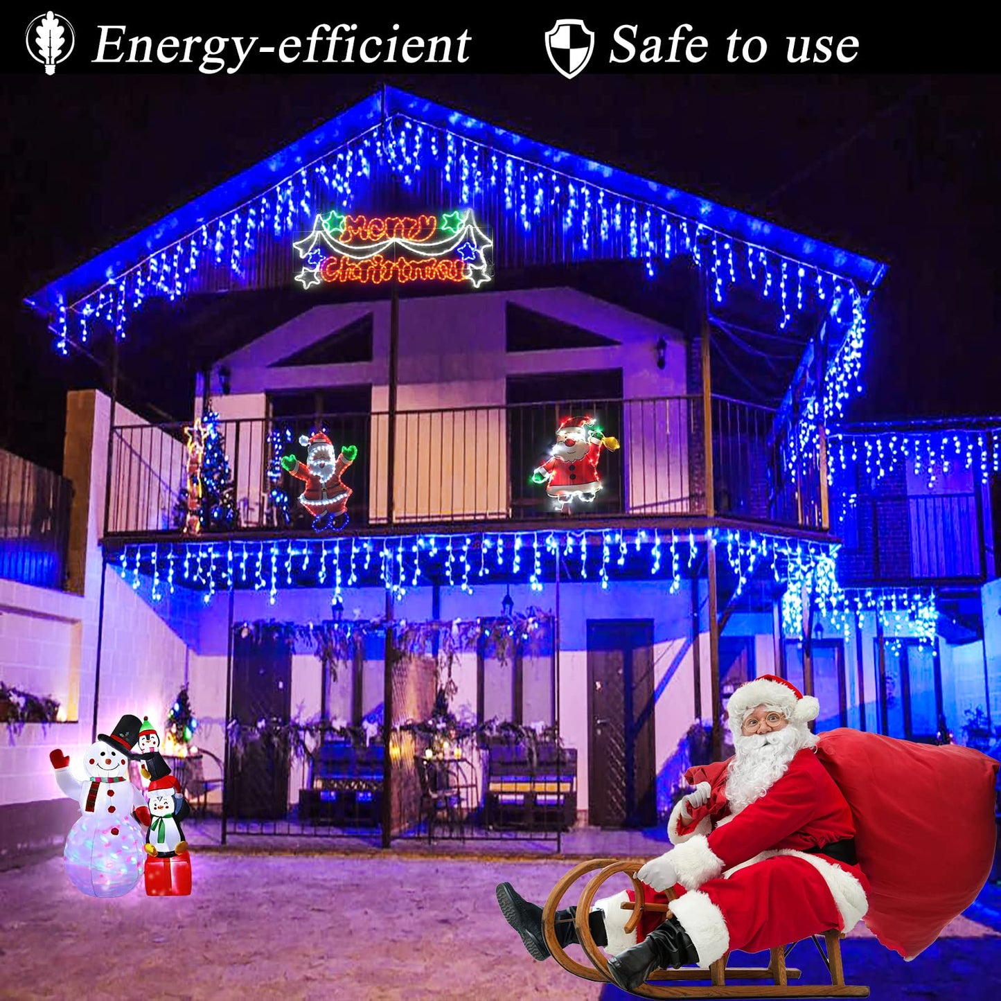 Icicle Christmas Lights Outdoor, 132ft 1280 LED Icicle Lights for Outside, Plug in Twinkle Lights Indoor with 8 Modes Timer Waterproof for House Holiday Decor Wedding Christmas Decorations, Blue