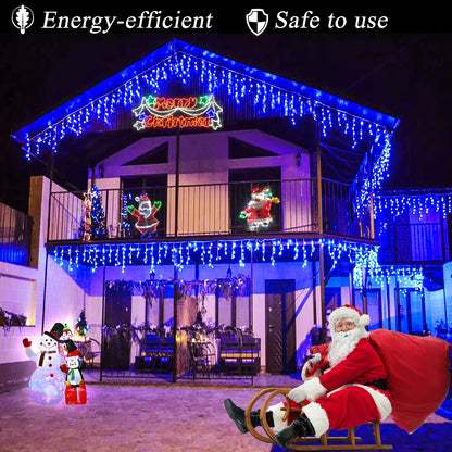 Icicle Christmas Lights Outdoor, 132ft 1280 LED Icicle Lights for Outside, Plug in Twinkle Lights Indoor with 8 Modes Timer Waterproof for House Holiday Decor Wedding Christmas Decorations, Blue