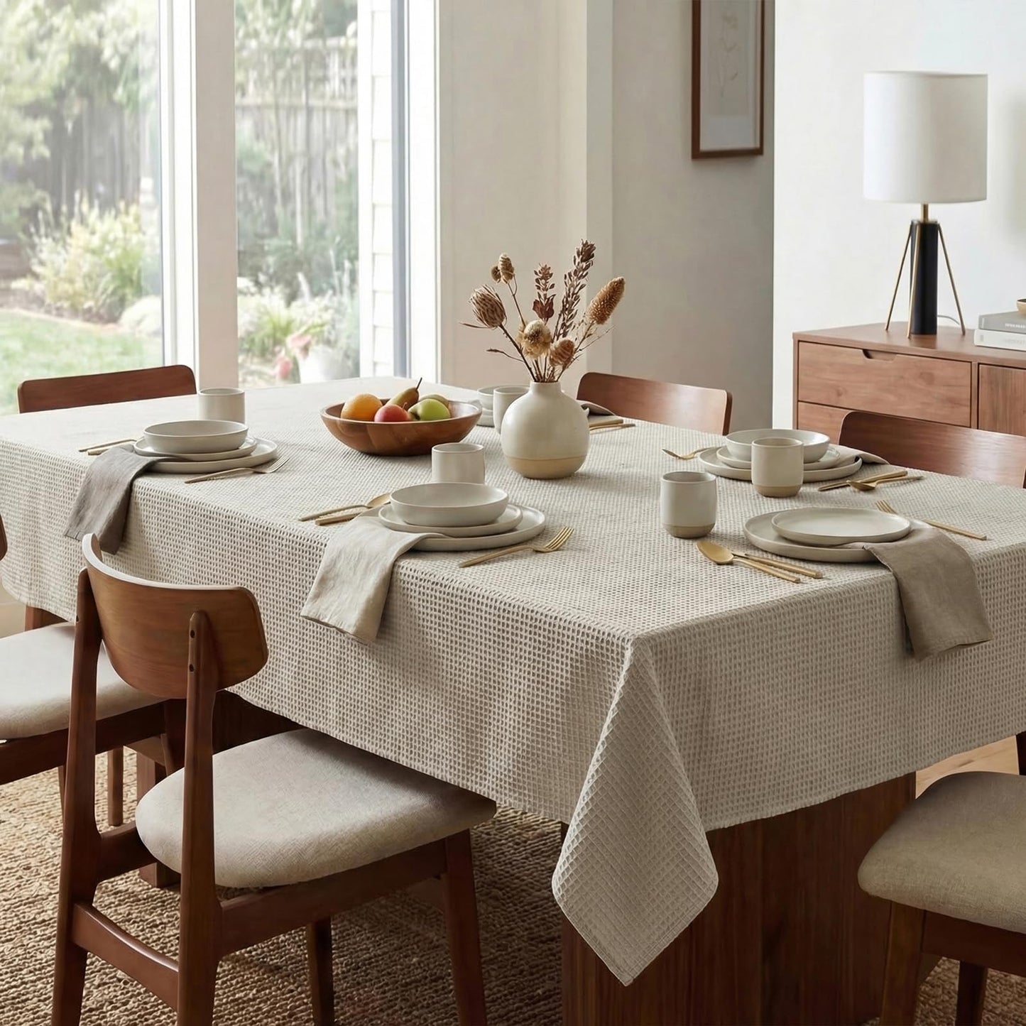 H.VERSAILTEX Rectangle Tablecloth Waffle Textured Waterproof Table Cloth Stain Resistant Wrinkle Free Washable Decorative Table Cover for Dining, Kitchen, Wedding and Parties (54x108 Inch,Natural)