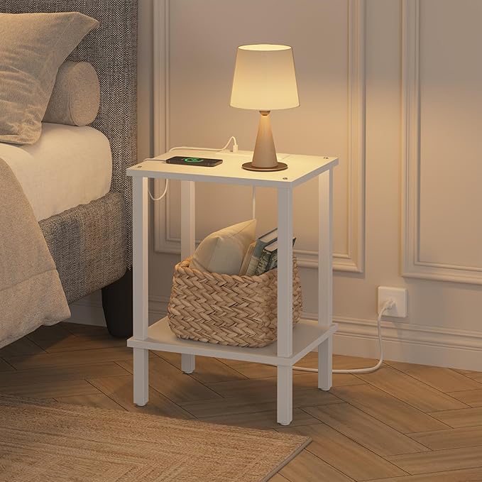 TUTOTAK End Table with Charging Station, Small Side Table with Outlets