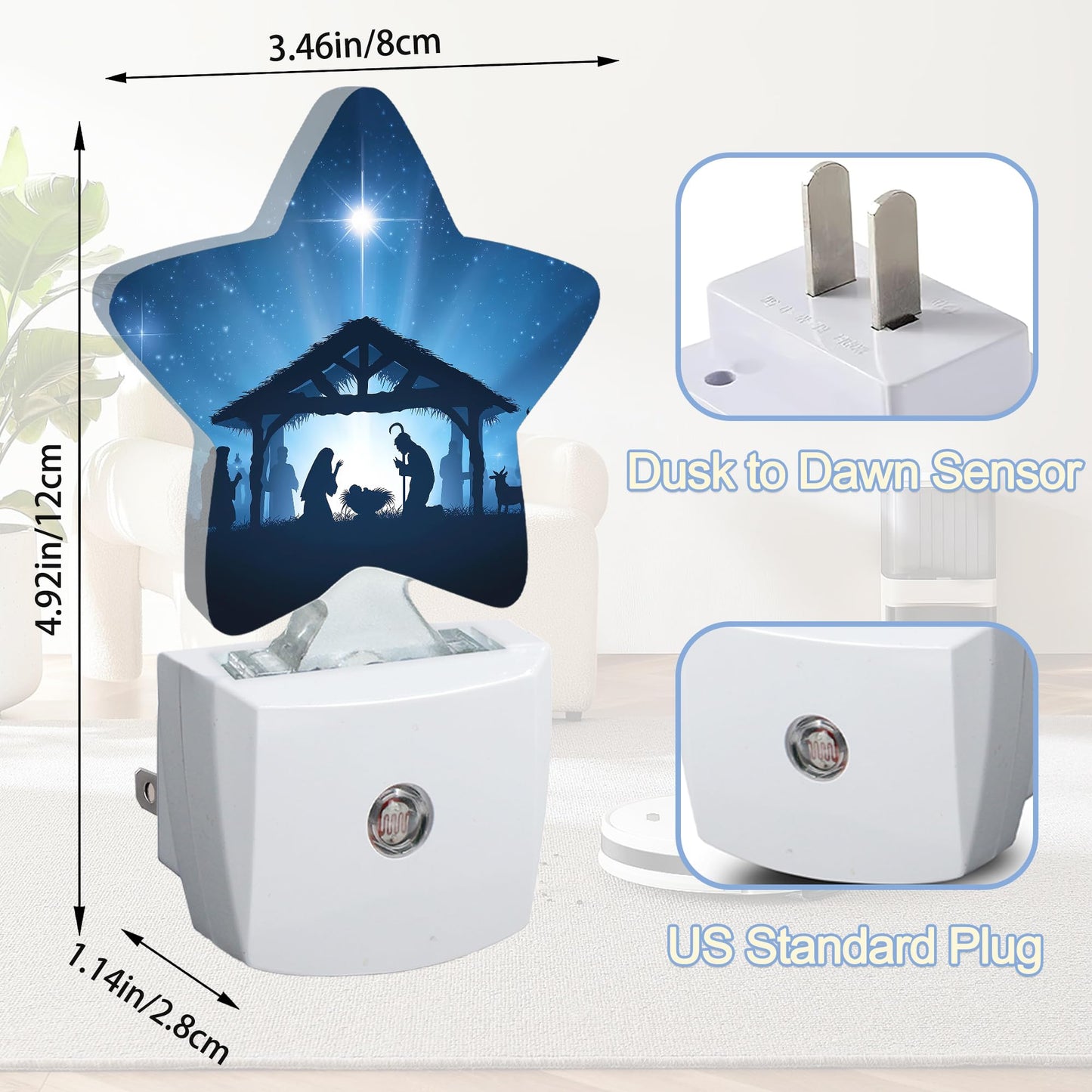 Nativity Scene Dusk to Dawn Star Night Light,Christmas Starry Sky Smart Sensor Nightlight for Bedroom Kitchen Hallway Stairs,Plug-in Energy Efficient Decor Desk Lamp Women Men Gifts
