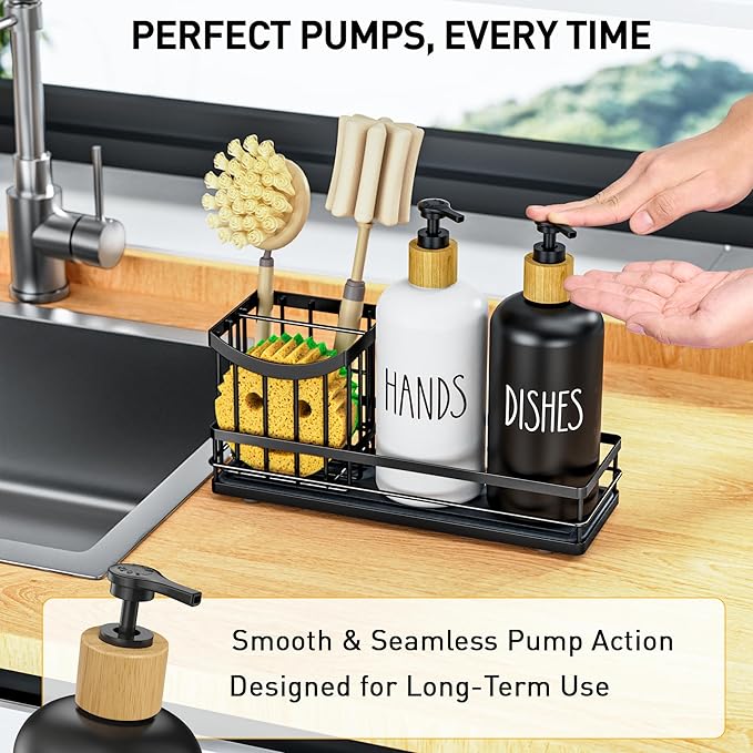 Moforoco Kitchen Dish Soap Dispenser Set, 16OZ Glass Bottle, Hand and Dish Soap
