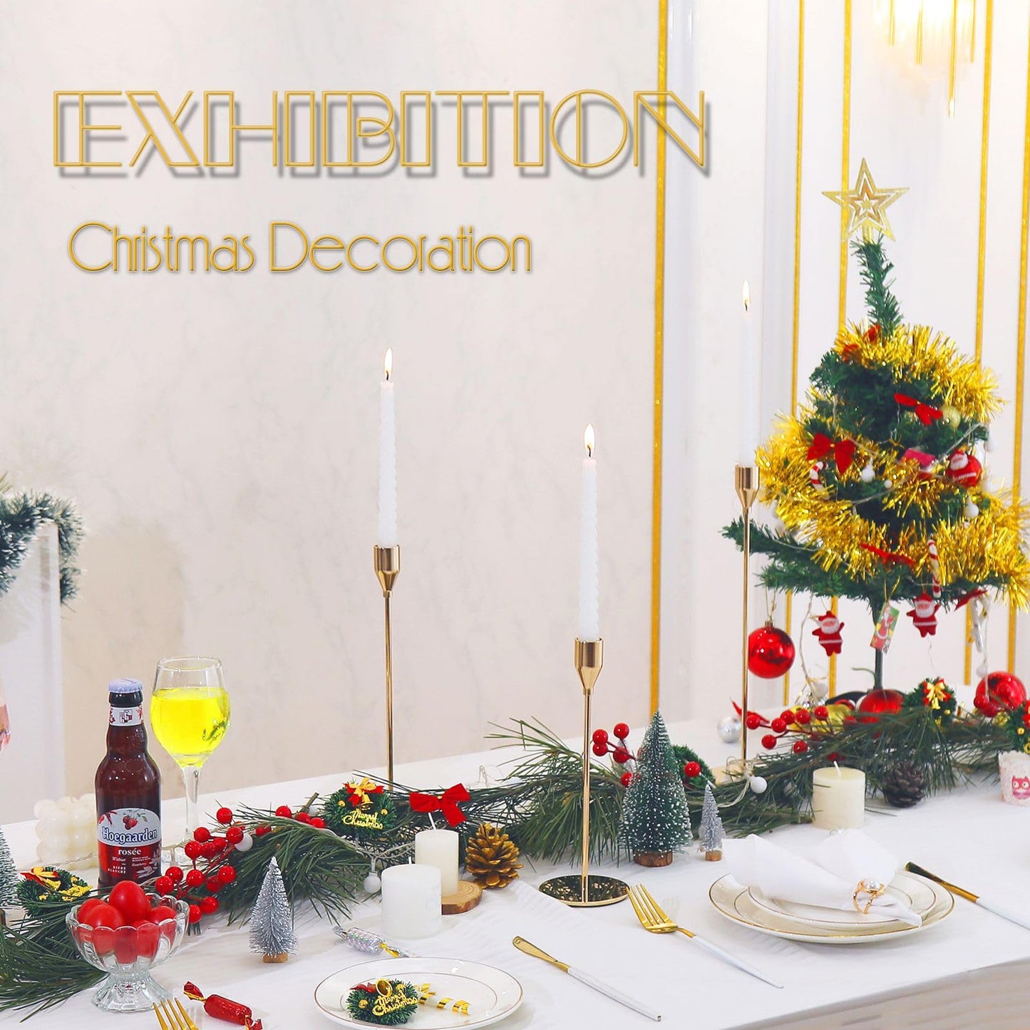 Looscentt 6Pcs French Gold Candlestick Holders Set Fit 3/4" Tall Taper Candle Home Decorative Table Centerpieces for Family Dinning, Party Decoration