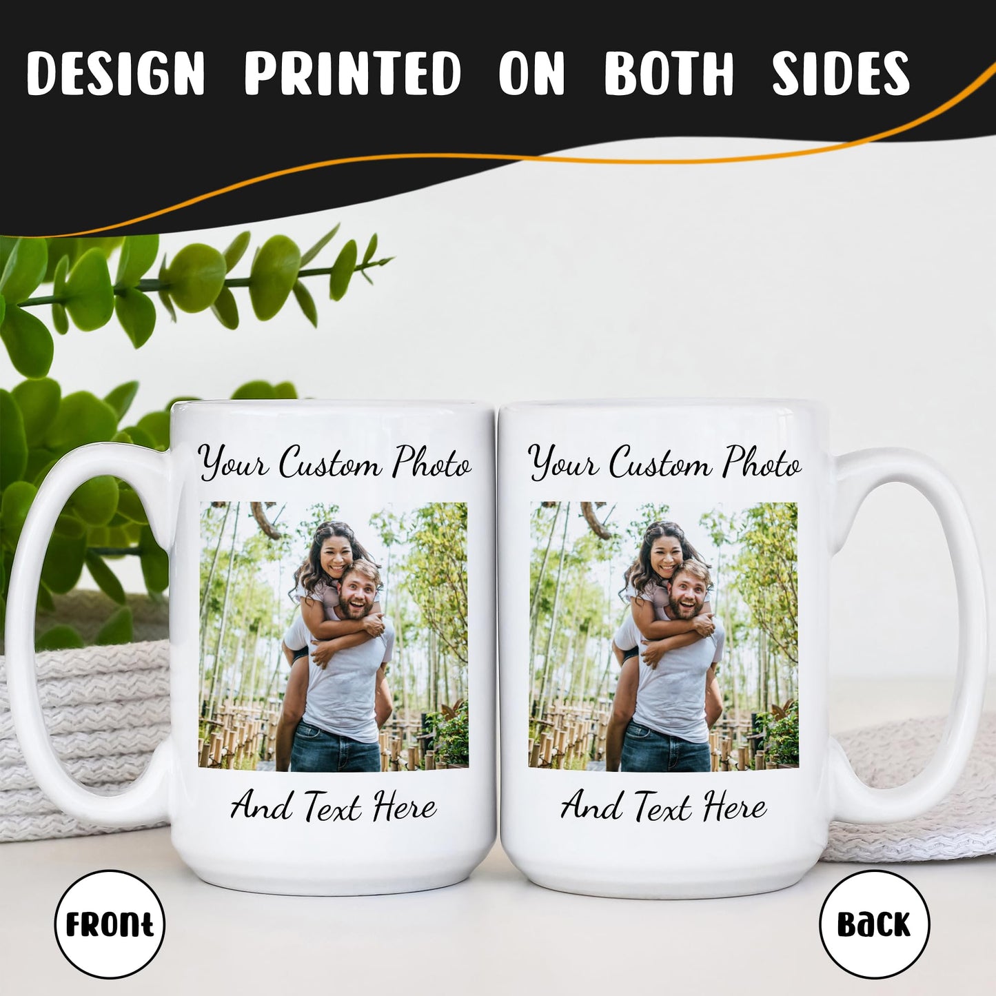 Giftbees Personalized Coffee Mug 15 Oz, Custom Picture Text or Logo Ceramic Mug, Customized Gift for Men & Women, Taza Personalizada with Photo and Words, Customizable Large Tea Cup | White