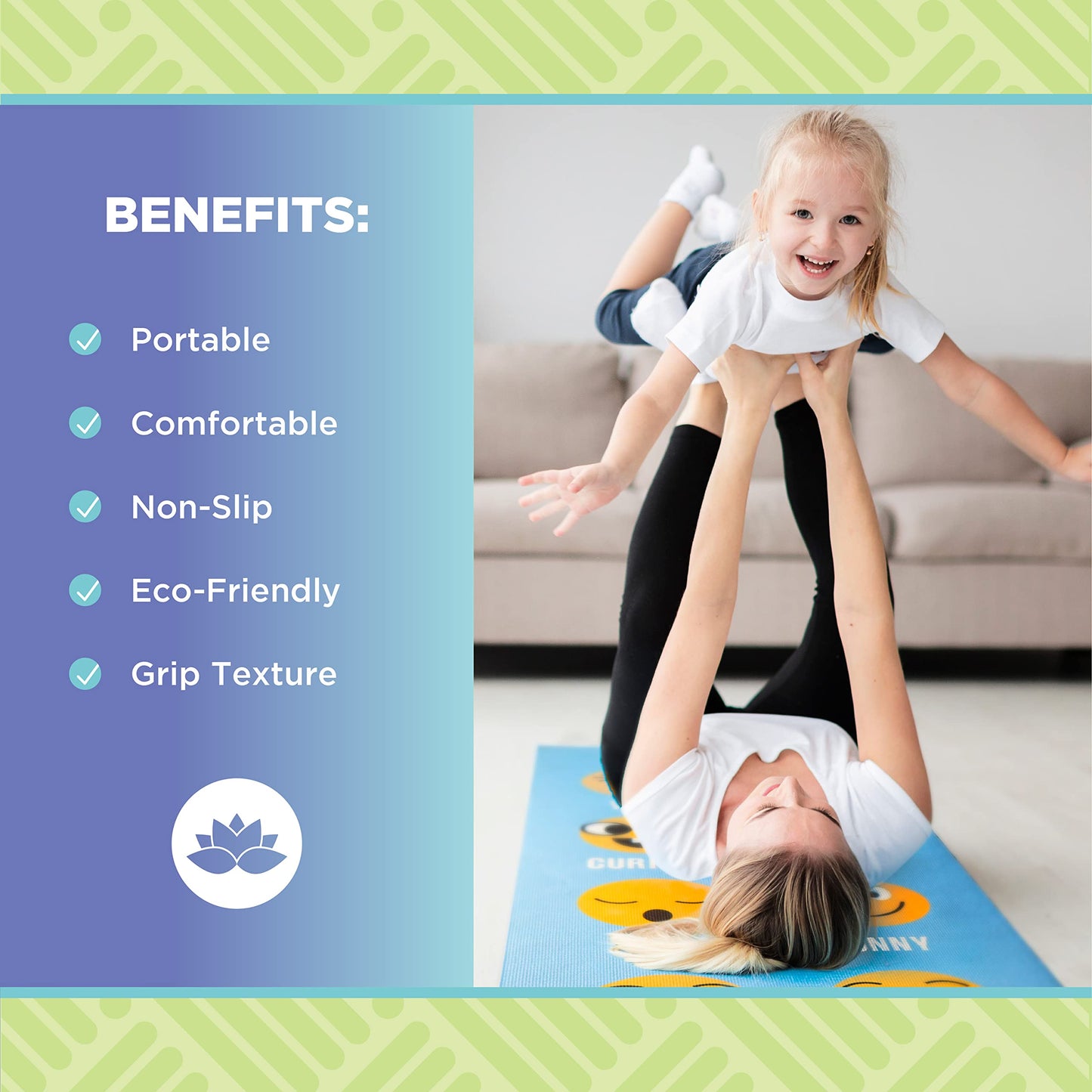 Bean Products Yoga Mat for Exercise - Non Slip Thick Comfortable Workout Floor Mat for Adults and Kids - Eco Friendly Foldable Yoga Mat for Yoga, Pilates, Gym and Stretching